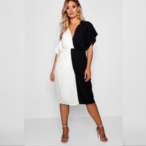 Plus Plunge Color Block Twist Front Midi  Dress
